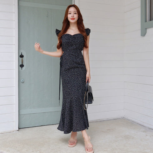 Random dot mermaid long dress